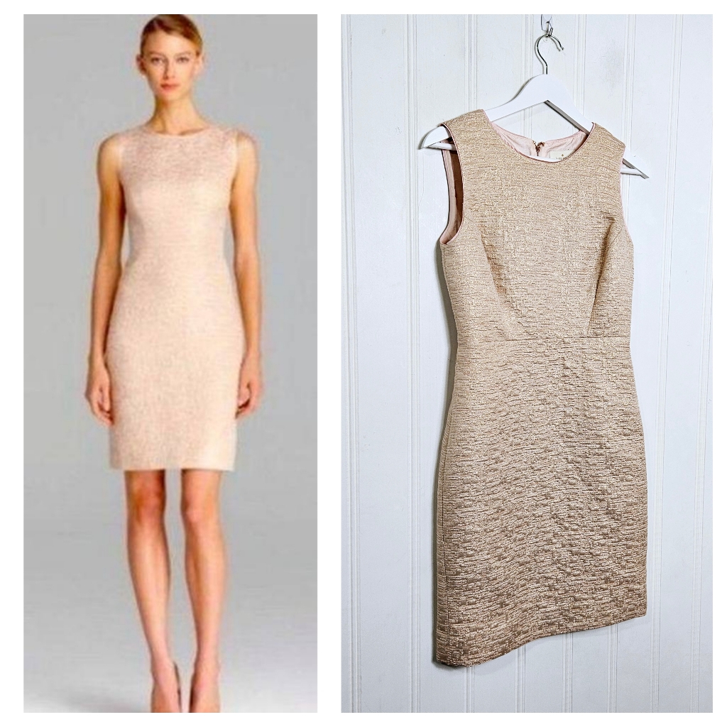 Kate Spade Della Blush Rose Gold Metallic Sheath Dress Womens Sz 6 Elegant Chic